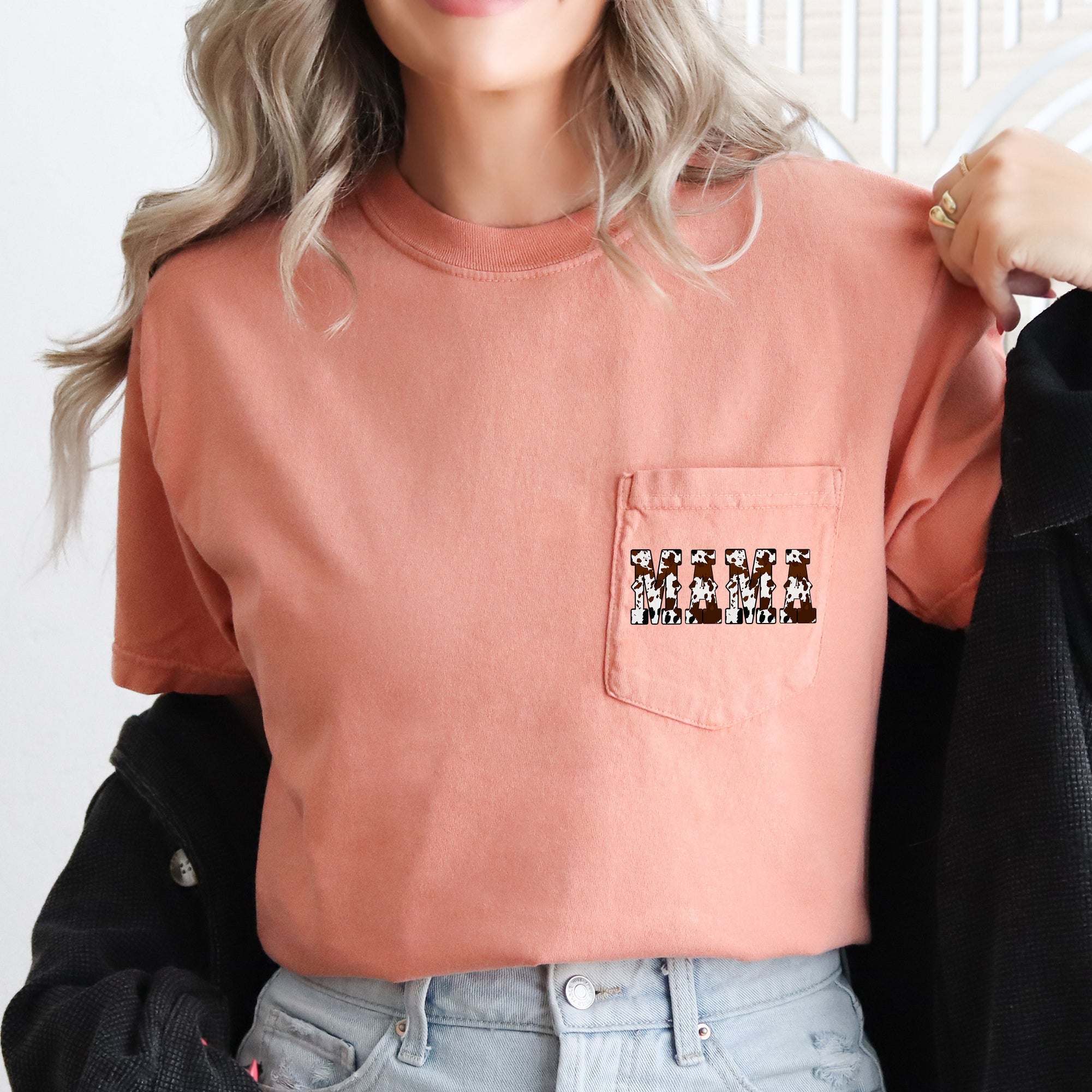 Mama Cow Print Western Cowboy Pocket Vintage Western Country Style Comfort Colors Tee