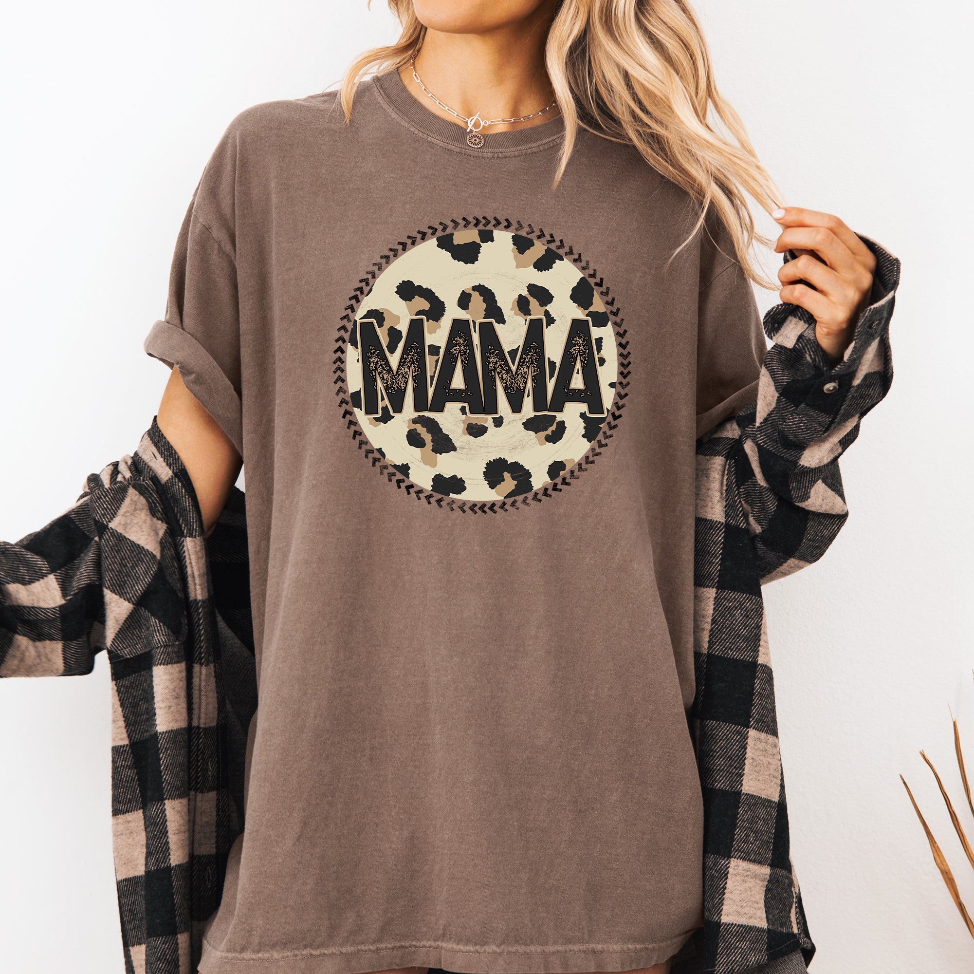 Mama Leopard Print Circle Western Cowboy Vintage Charm Graphic Comfort Colors Tee