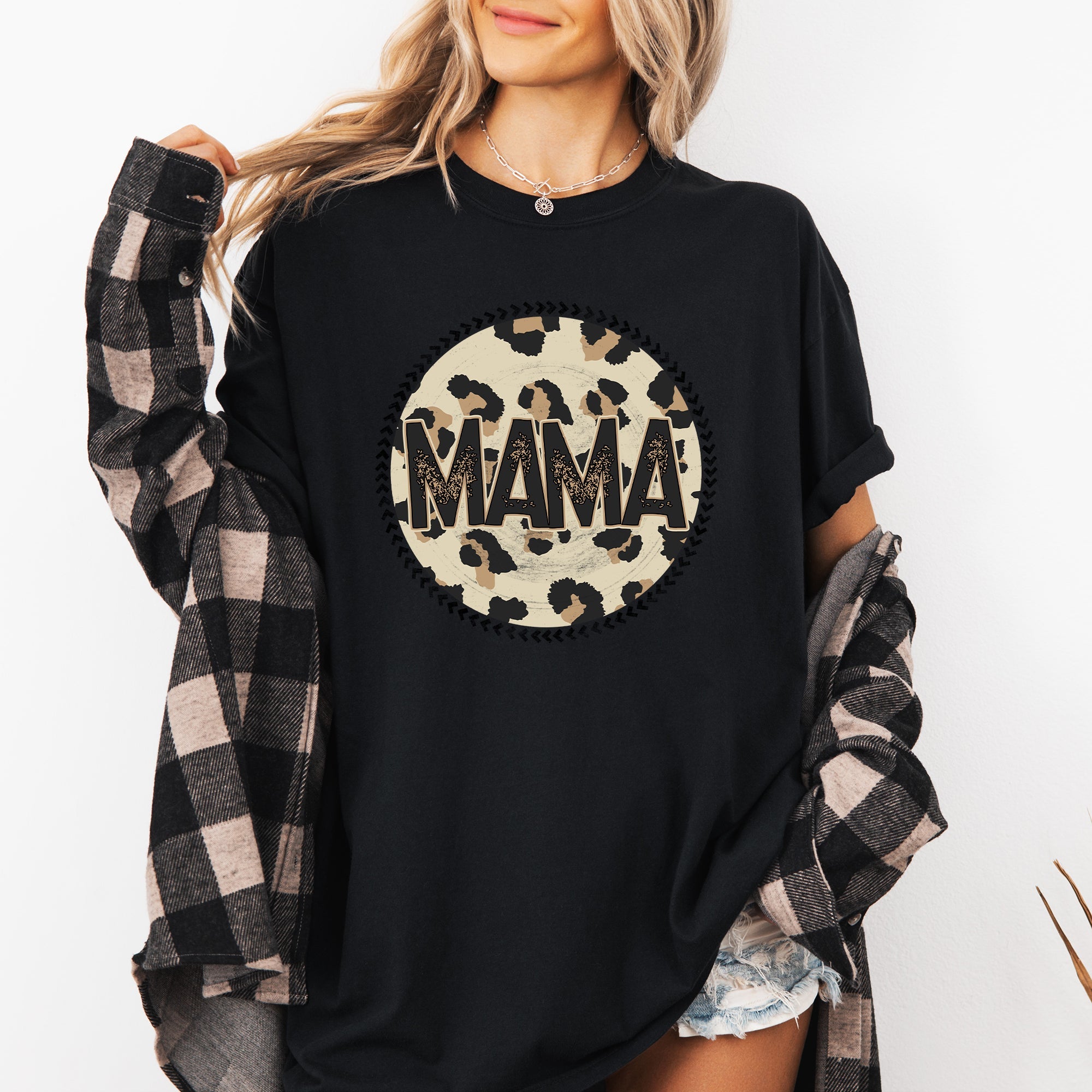 Mama Leopard Print Circle Western Cowboy Vintage Charm Graphic Comfort Colors Tee