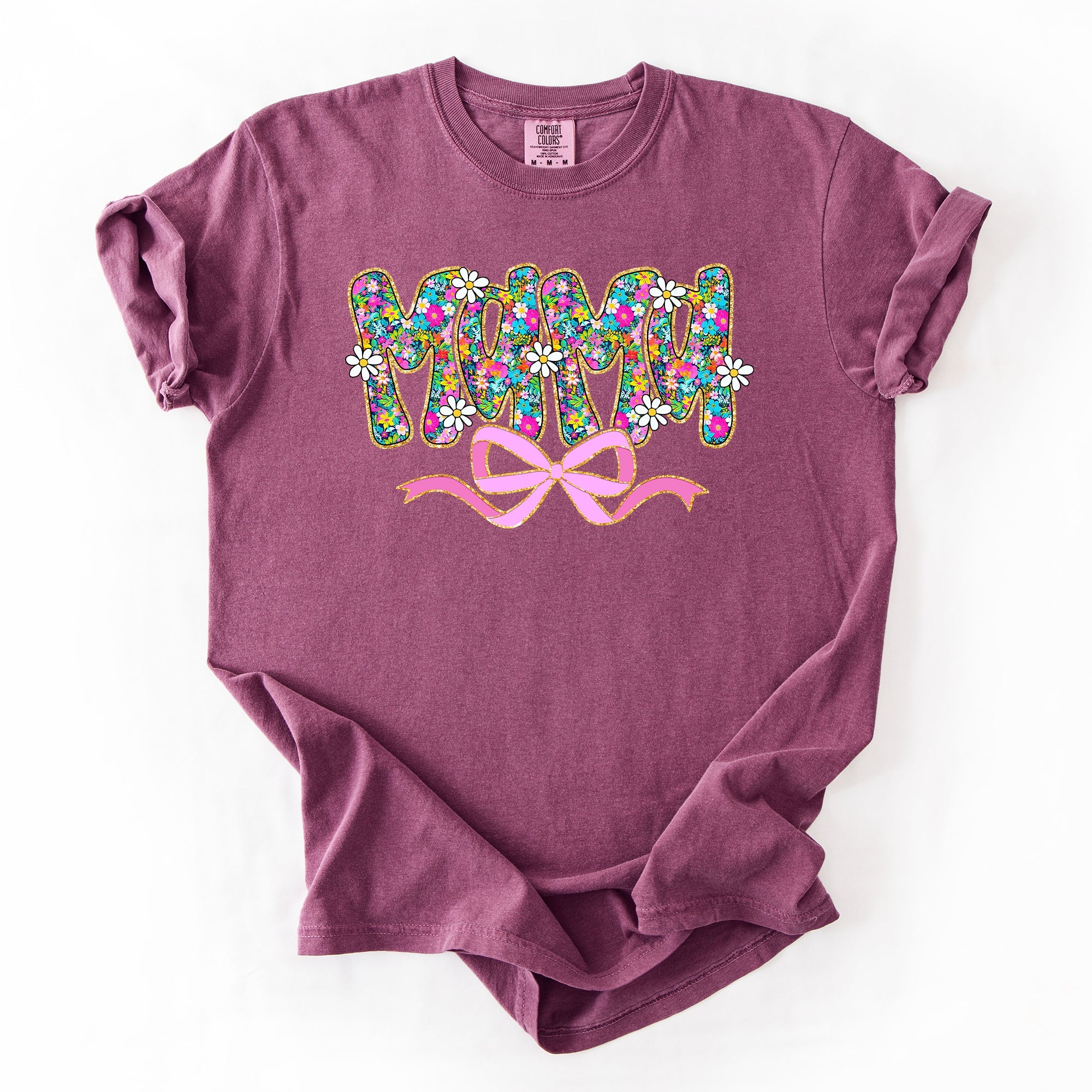 Mama Floral Ribbon Bow Mother's Day Pastel Bouquet Bright Colorful Flowers Comfort Colors Tee