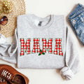 Mama Red Checkered Christmas Plaid Holly Winter Santa Xmas Festive Cozy Sweatshirt