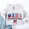 Mama USA Flag Patriotic Varsity Bow Ribbon America 4th Of July Americana Pride Sweatshirt
