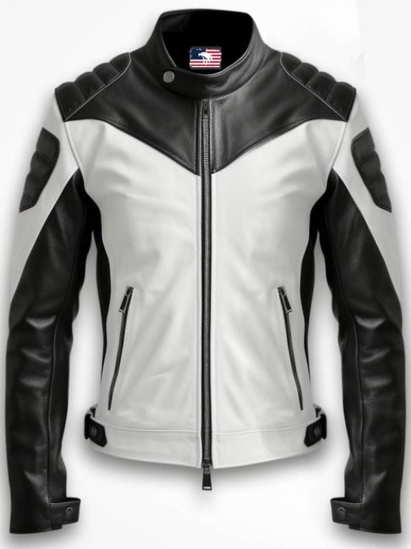 Men’s Faux Leather Jacket - White and Black Jacket