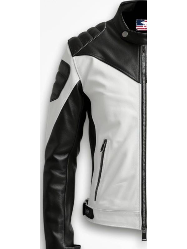 Men’s Faux Leather Jacket - White and Black Jacket