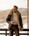Men’s Brown B3 Flying Aviator Shearling Leather Long Jacket Coat