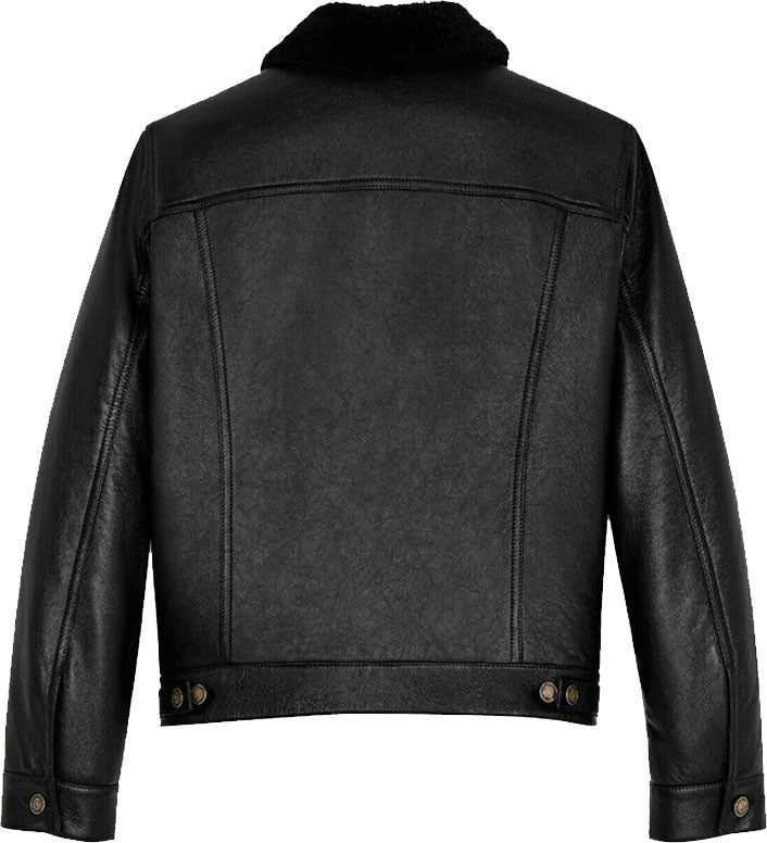 Men’s Denim Style Genuine Leather Jacket With Fur