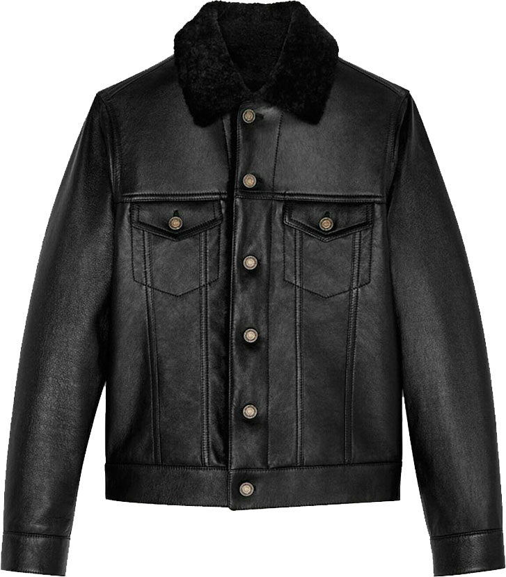 Men’s Denim Style Genuine Leather Jacket With Fur