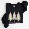 Merry Christmas Pastel Trees Winter Santa Xmas Seasonal Festive Cozy Graphic Sweatshirt