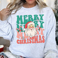 Merry Christmas Retro Santa Cozy Fleece Lined Vintage Graphic Holiday Artwork Series Sweatshirt