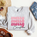 Merry Merry Merry Christmas Retro Santa Winter Xmas Nostalgic Holiday Cheer Vintage Style Festive Graphic Sweatshirt