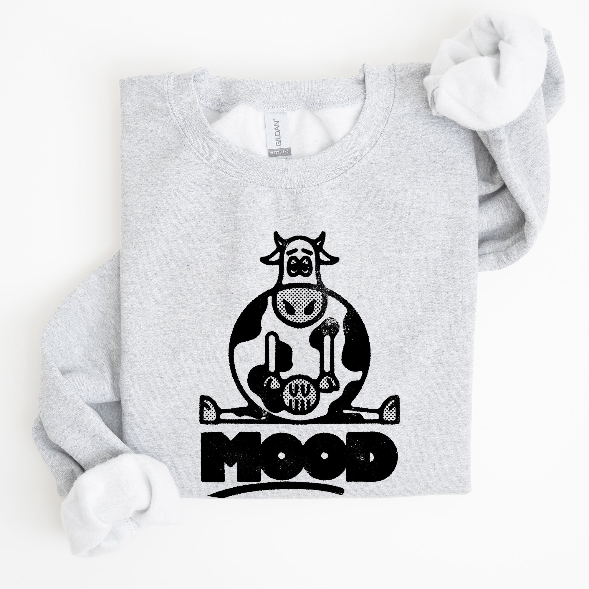 Moo'd Cow Funny Moody Mental Health Positivity Encouraging Humor Wellness Vibes For Positivity Seekers Sweatshirt