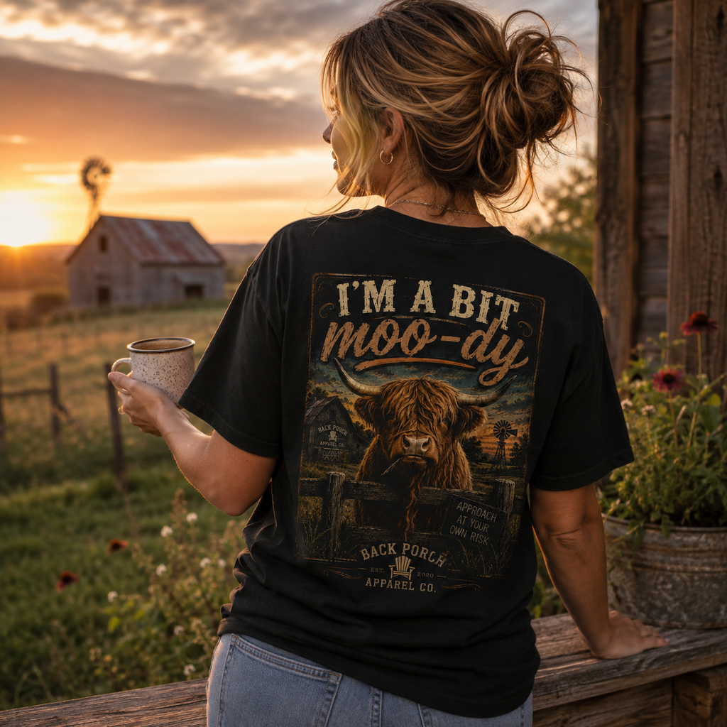 I’m A Bit Moo-dy Highland Cow Comfort Colors Graphic Tee