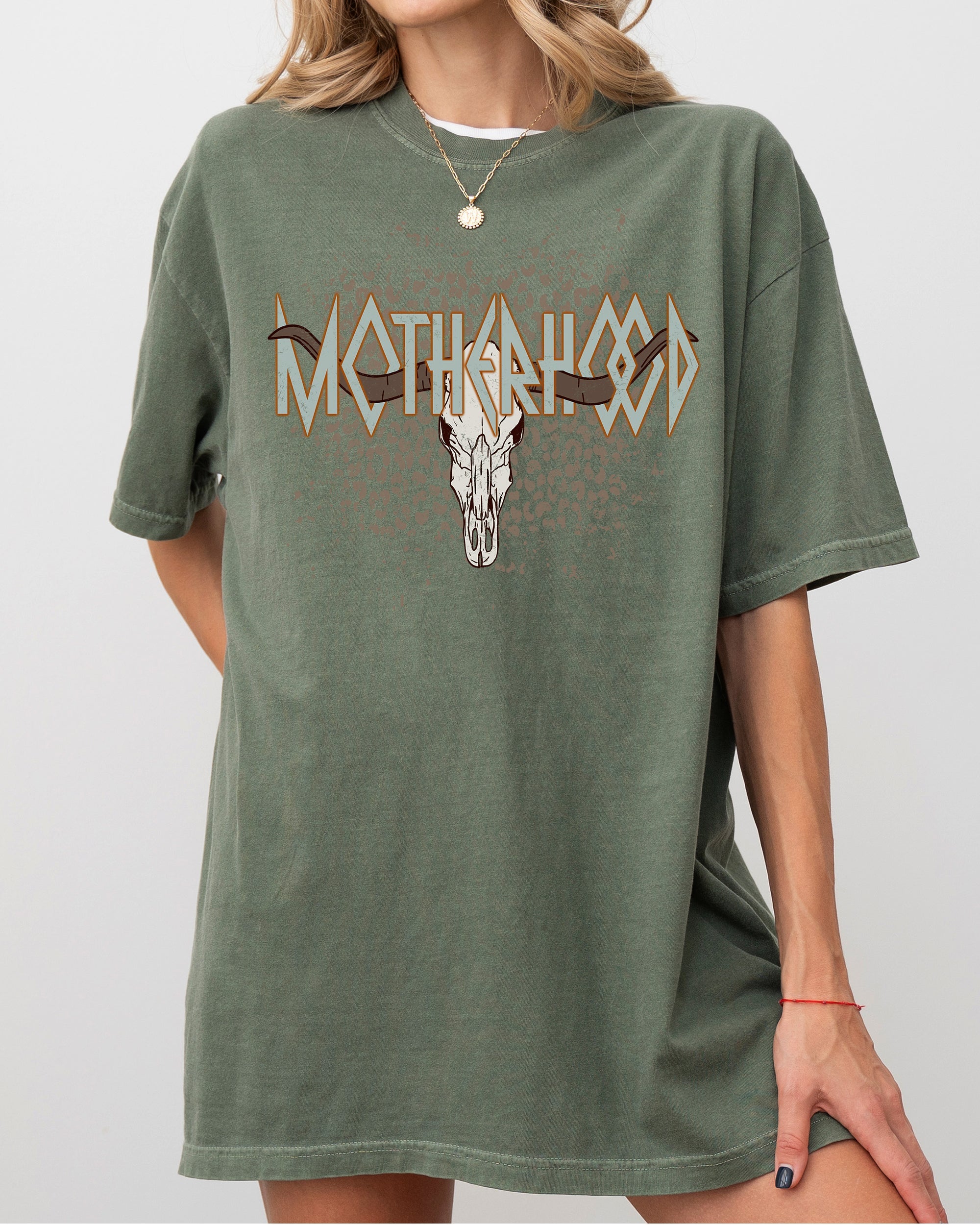 Motherhood Retro Rock Leopard Skull Western Country Bull Vintage Comfort Colors Tee