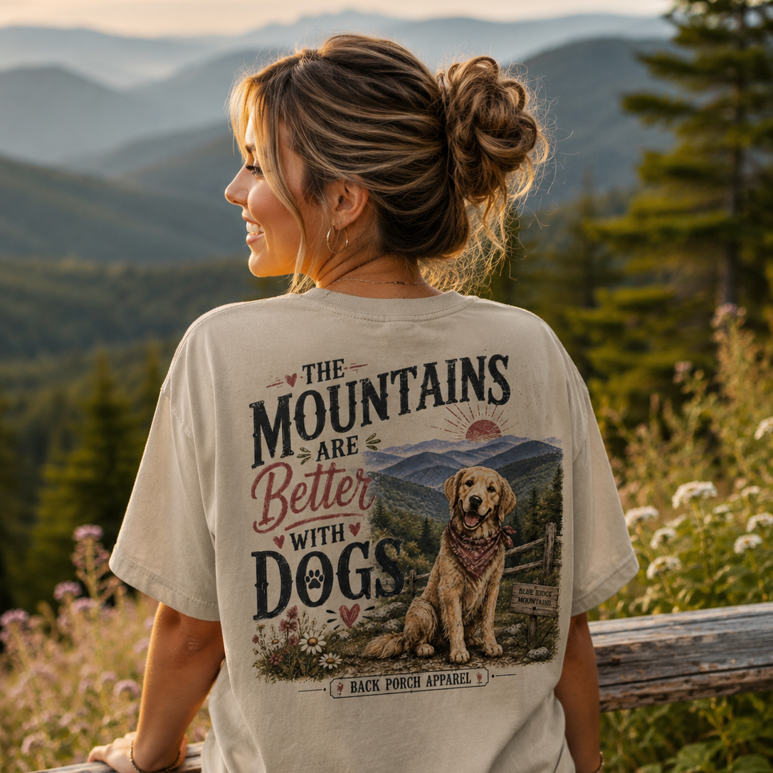The Mountains Are Better With Dogs T-Shirt | Golden Retriever Dog Lover Shirt | Unisex Graphic Tee