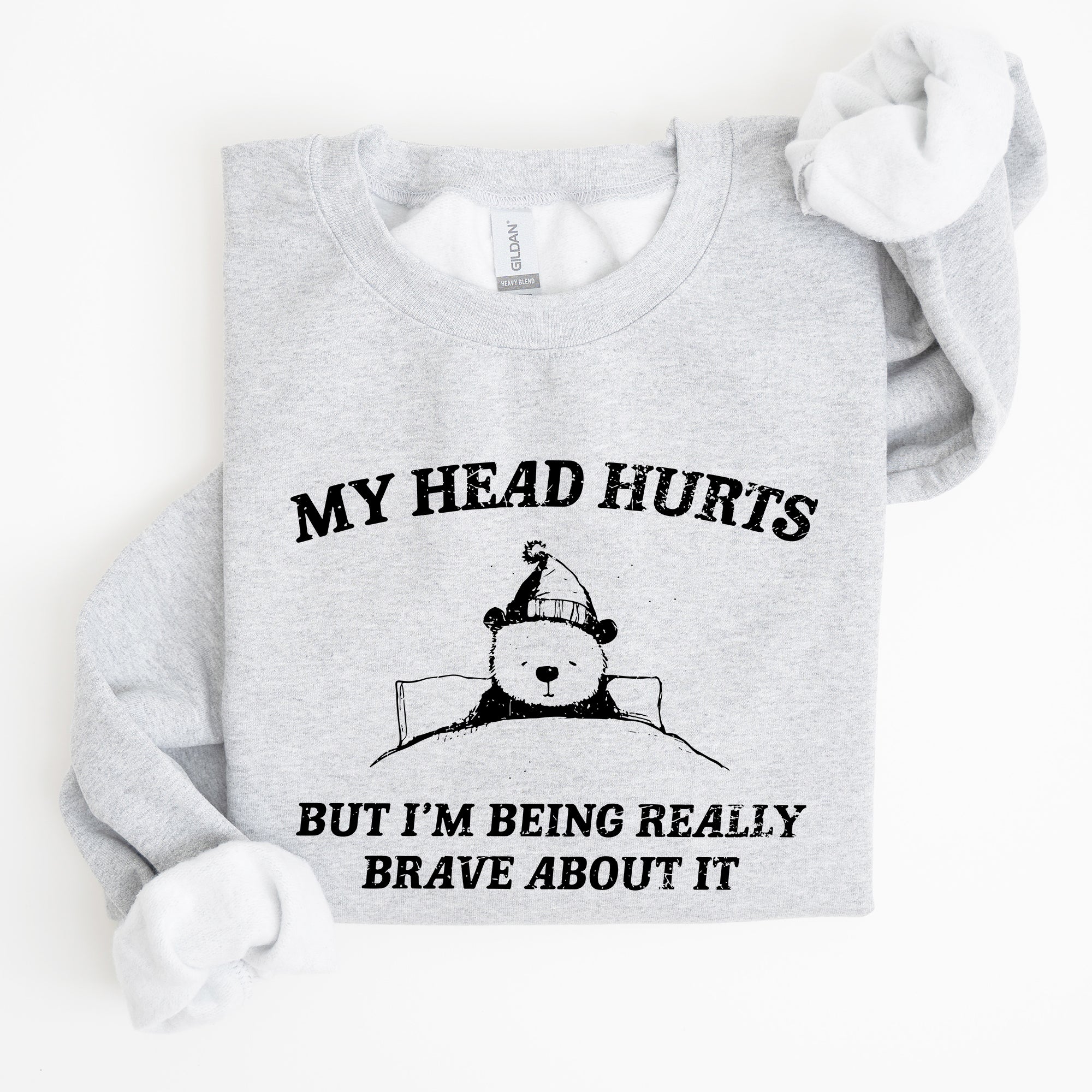 My Head Hurts Bear Sick Meme Aesthetic Funny Graphic Premium Soft Cotton Sweatshirt