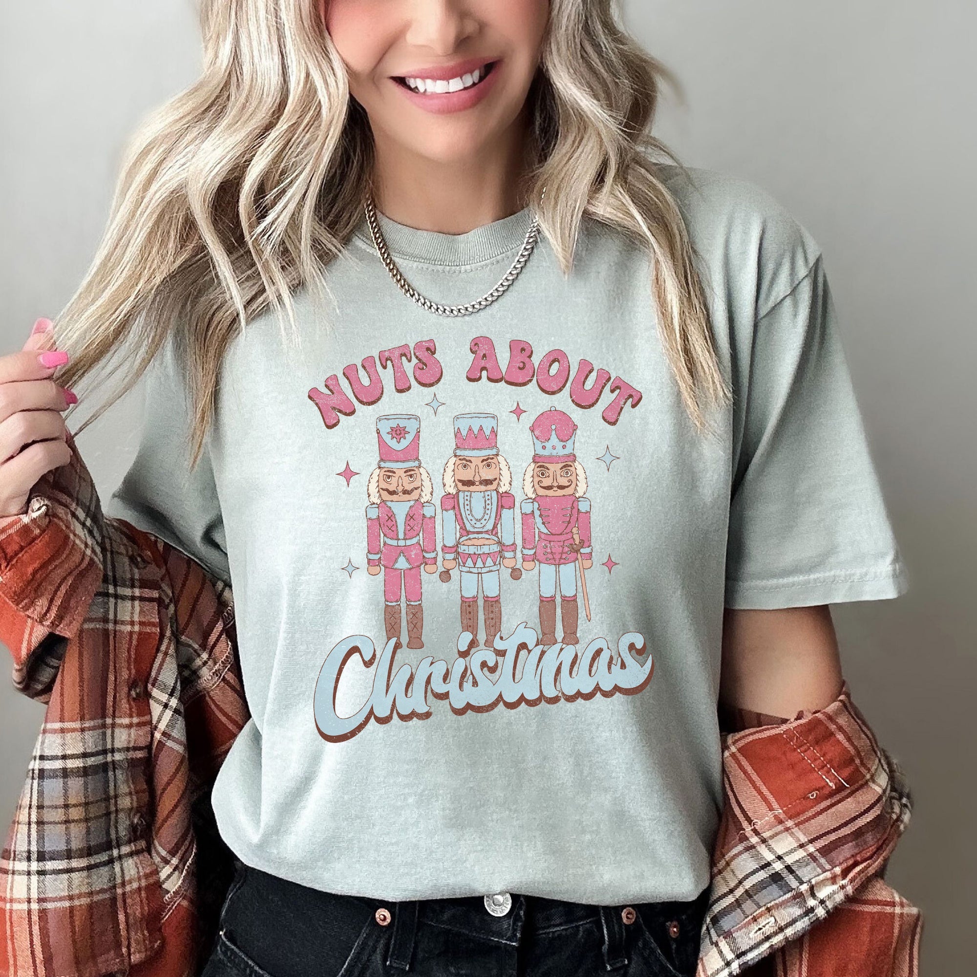 Nuts About Christmas Pink Nutcrackers Festive Nutcracker Scene Comfort Colors Tee
