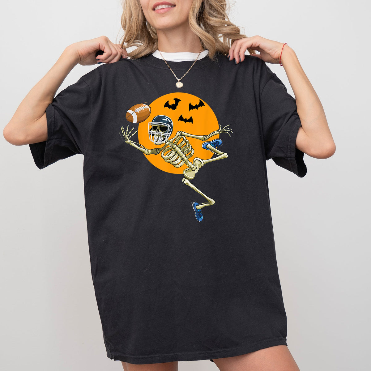 American Football Skeleton Spooky Meme Halloween Costume Graphic Vintage Comfort Colors Tee