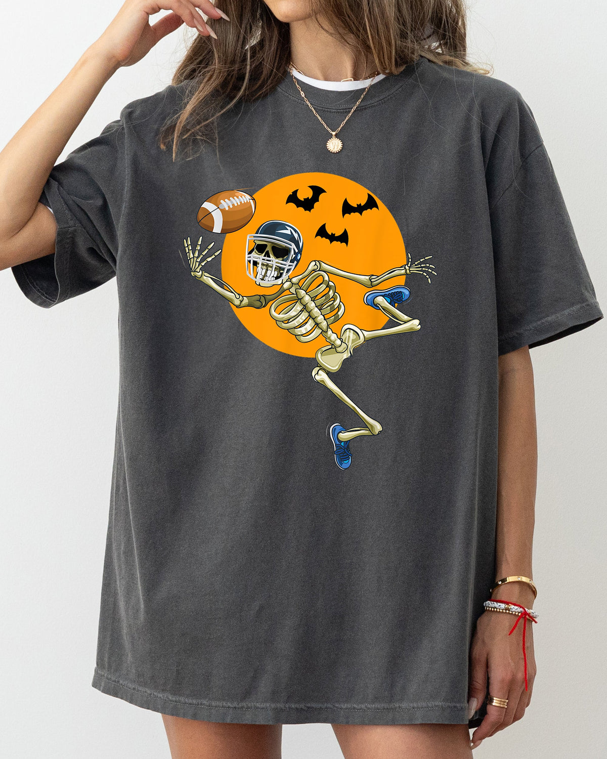 American Football Skeleton Spooky Meme Halloween Costume Graphic Vintage Comfort Colors Tee