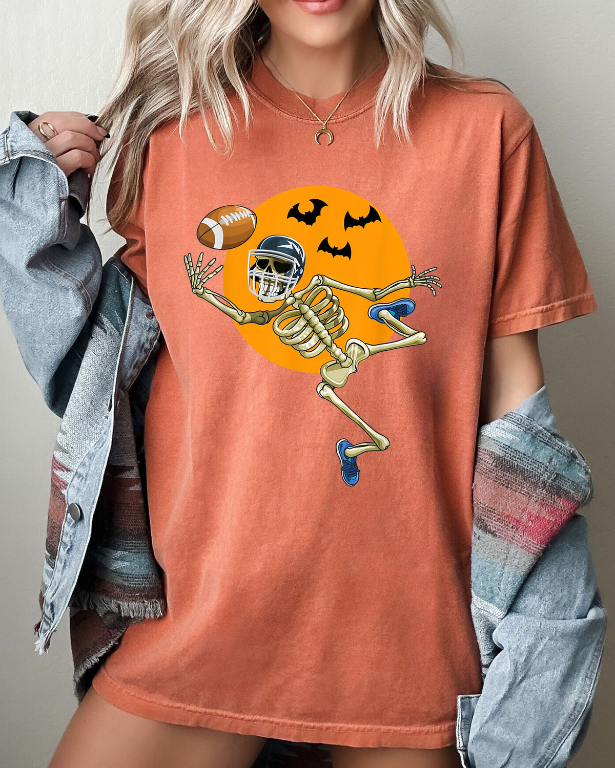 American Football Skeleton Spooky Meme Halloween Costume Graphic Vintage Comfort Colors Tee