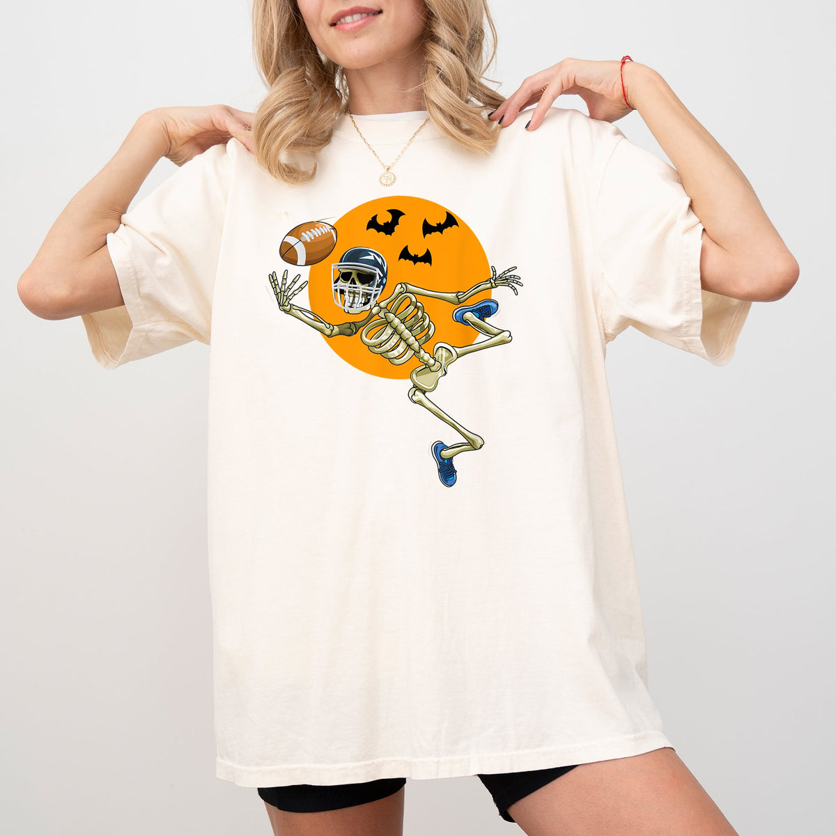 American Football Skeleton Spooky Meme Halloween Costume Graphic Vintage Comfort Colors Tee