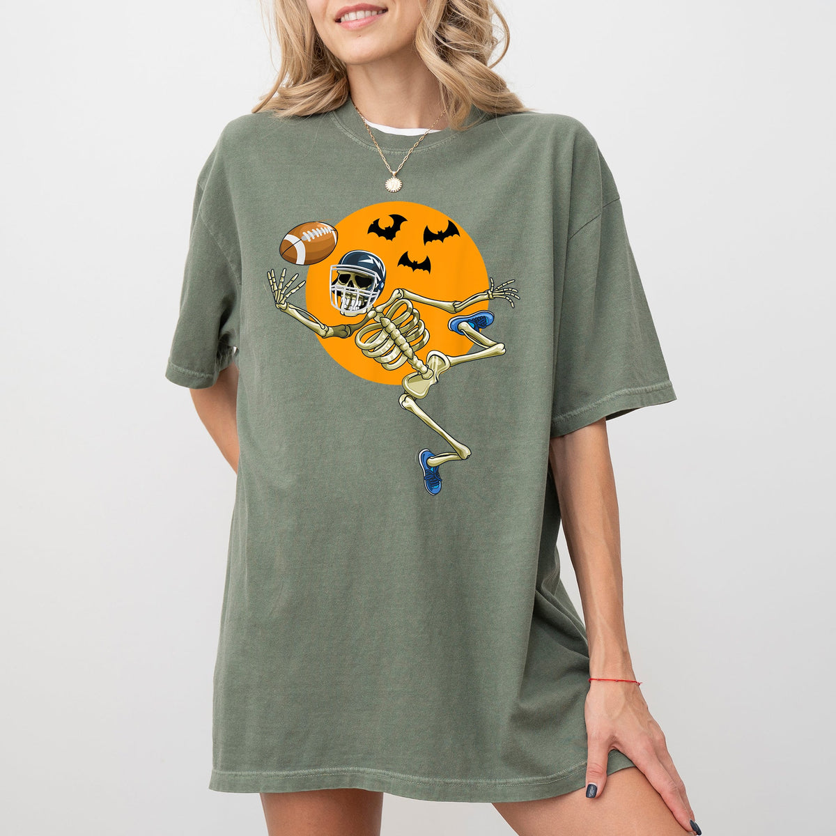 American Football Skeleton Spooky Meme Halloween Costume Graphic Vintage Comfort Colors Tee