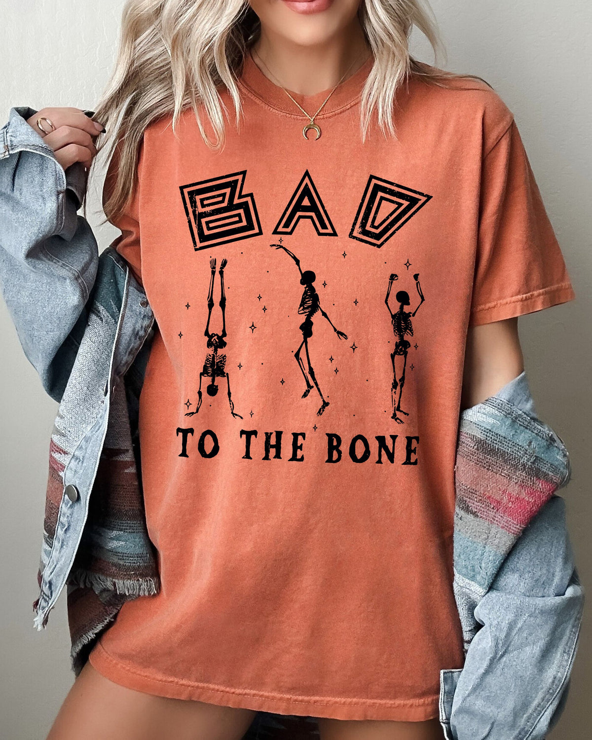 Bad To The Bone Witch Skeleton Meme Halloween Costume Spooky Vintage Comfort Colors Tee