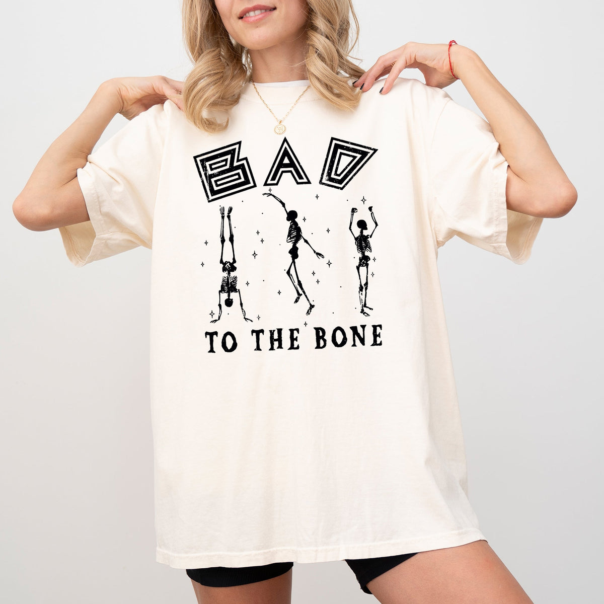 Bad To The Bone Witch Skeleton Meme Halloween Costume Spooky Vintage Comfort Colors Tee