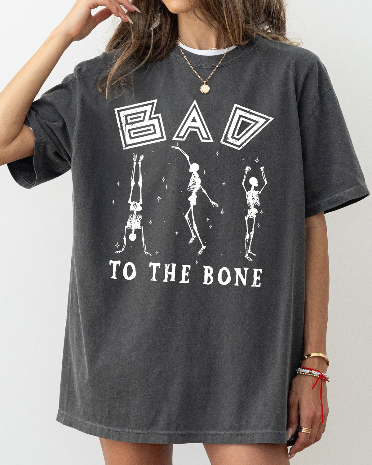 Bad To The Bone Witch Skeleton Meme Halloween Costume Spooky Vintage Comfort Colors Tee