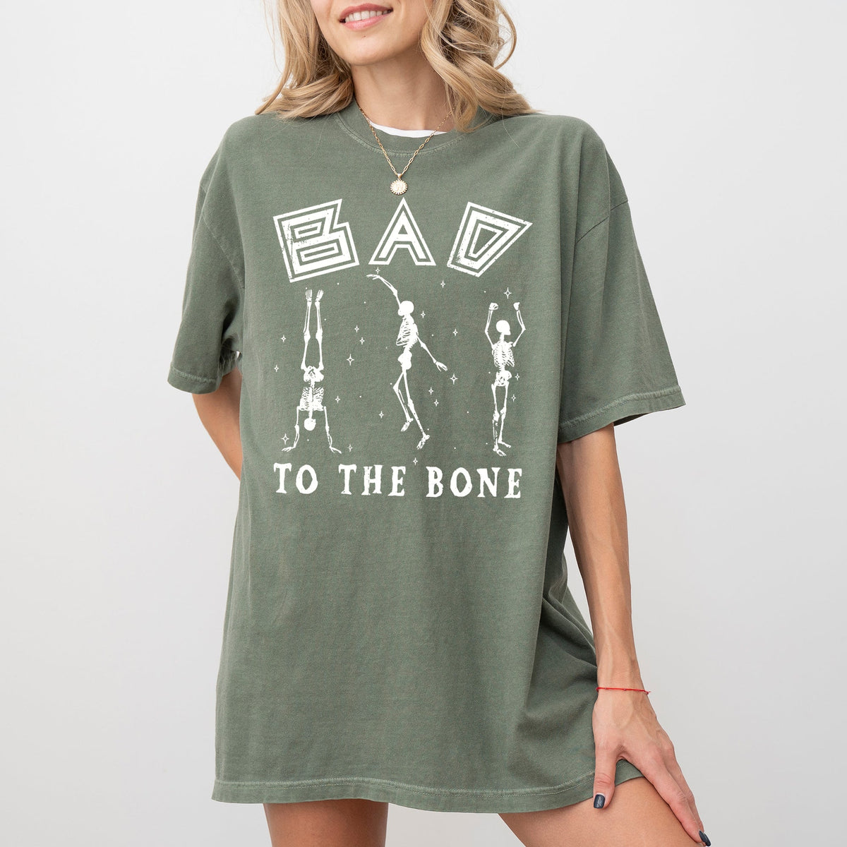 Bad To The Bone Witch Skeleton Meme Halloween Costume Spooky Vintage Comfort Colors Tee