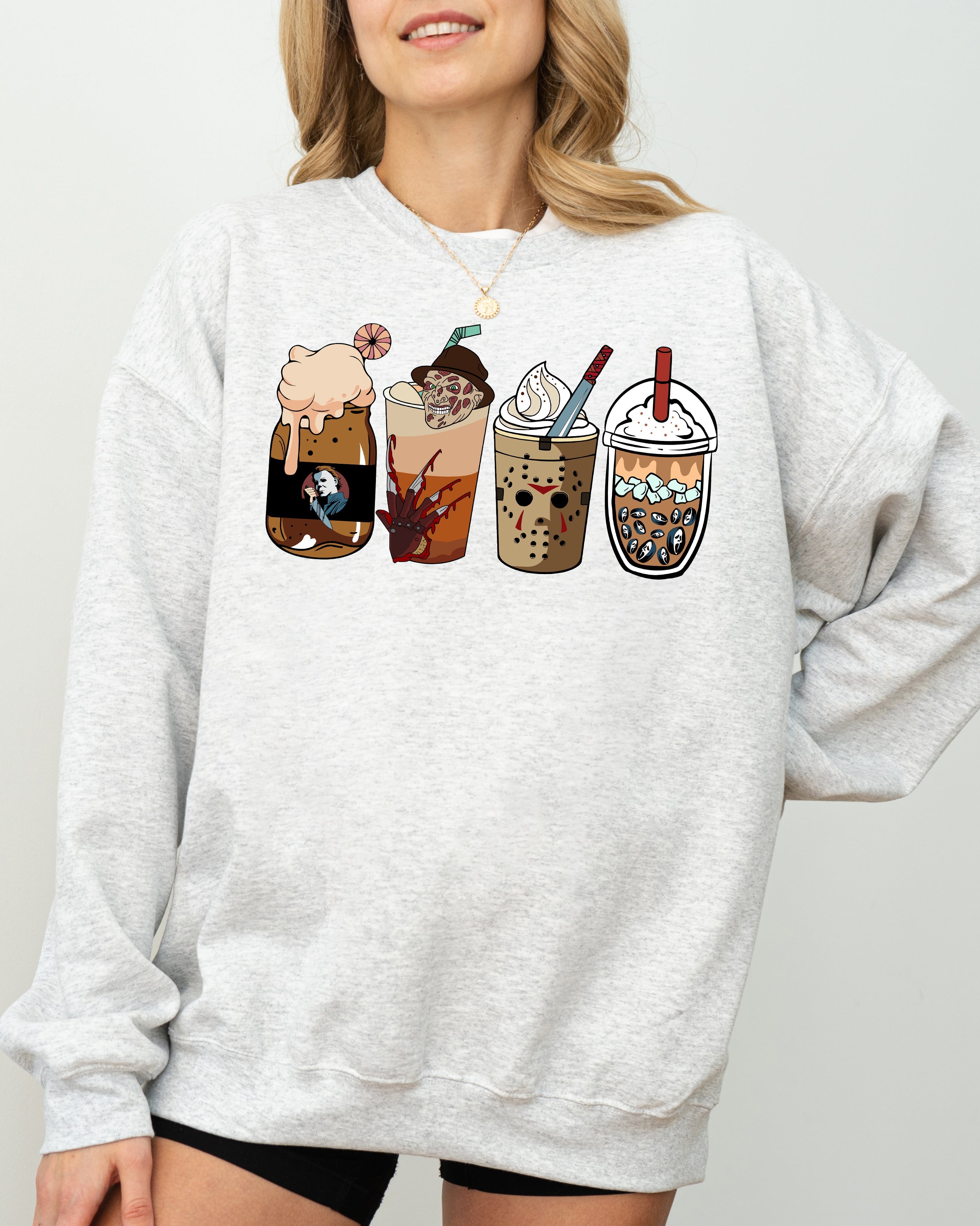Halloween Coffee Skeleton Ghost Witch Skull Spooky Meme Vintage Costume Sweatshirt