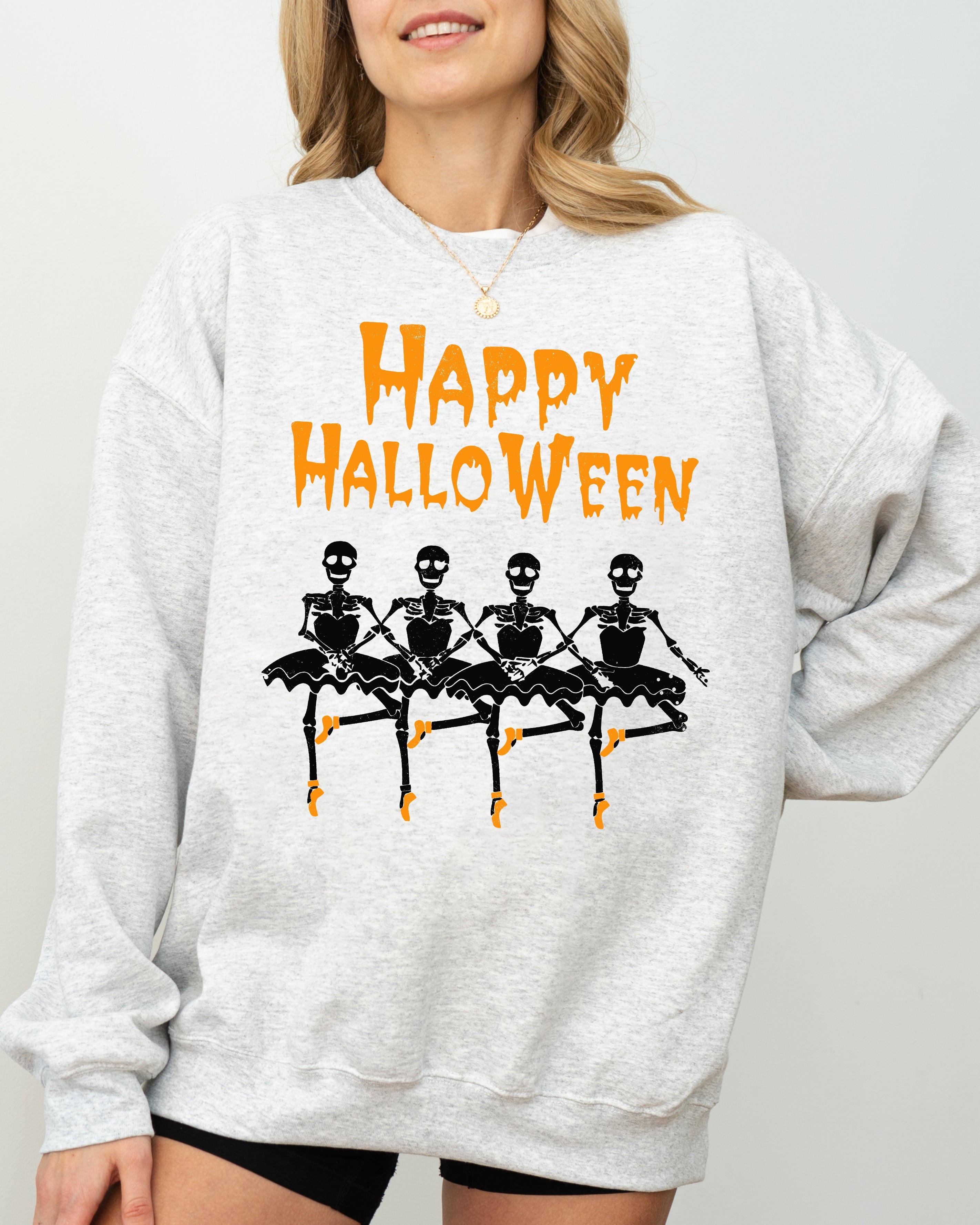 Happy Halloween Dancing Skeletons Ghost Witch Skull Spooky Costume Legend Sweatshirt