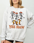 Yee Haw Western Skeleton Ghost Witch Skull Spooky Meme Halloween Graphic Sweatshirt