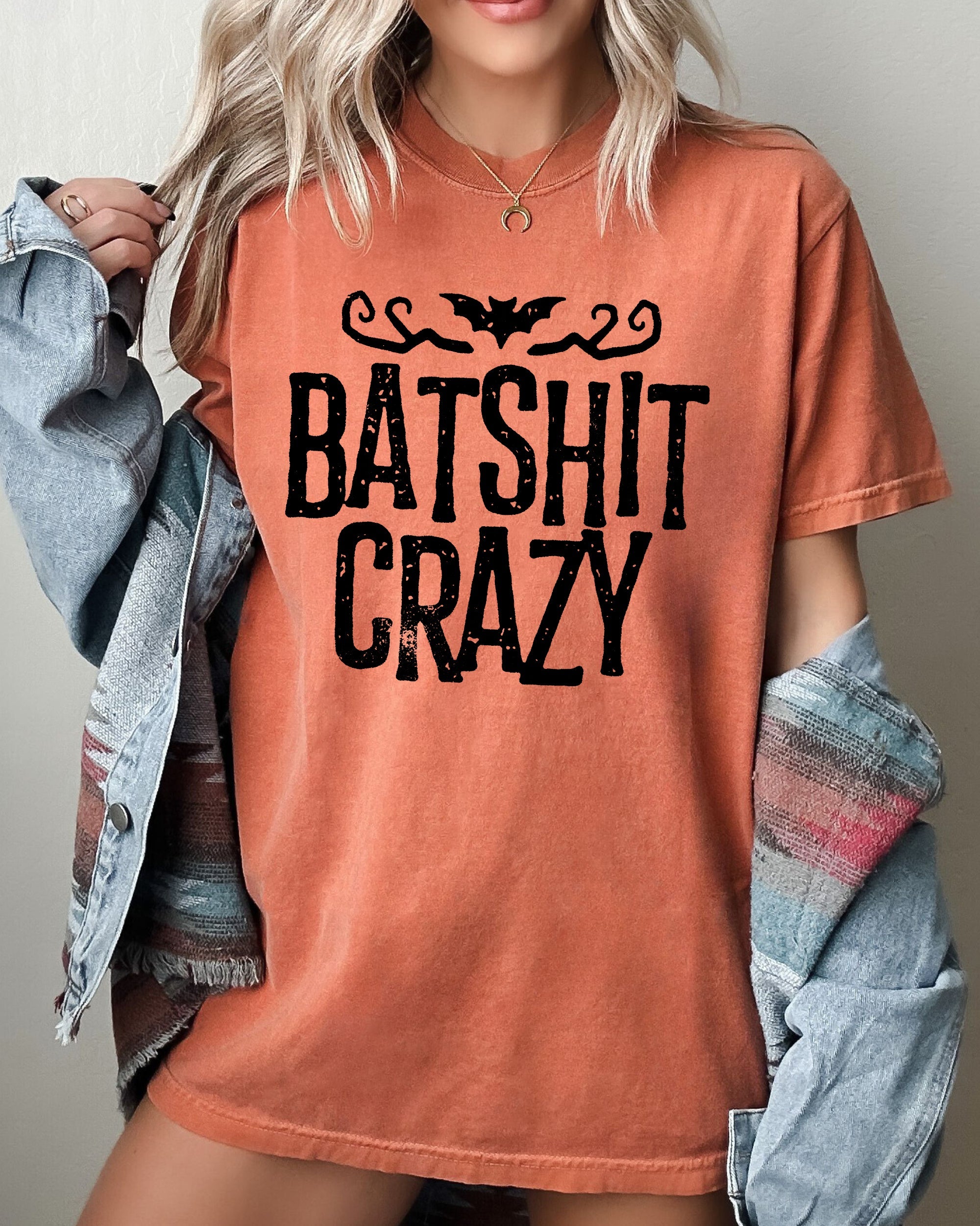 Batshit Crazy Skeletons Ghost Western Witch Skull Meme Halloween Comfort Colors Tee