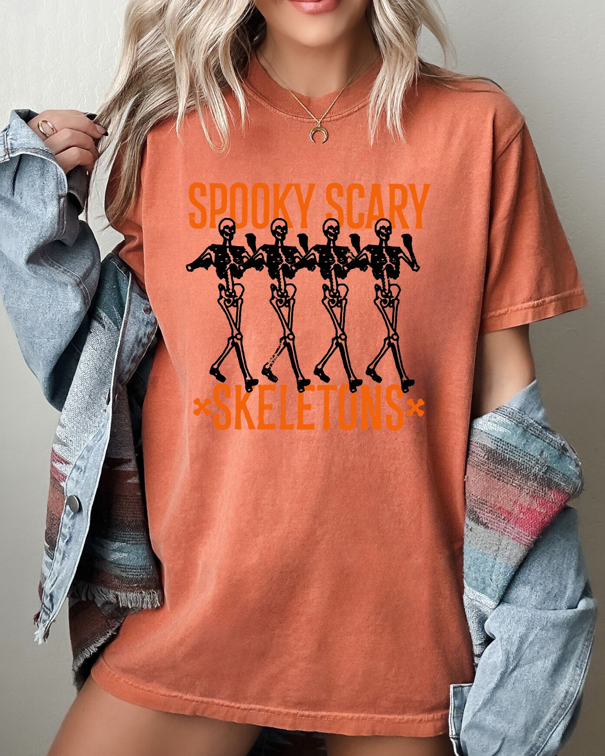 Spooky Scary Skeleton Skull Ghost Western Witch Aesthetic Halloween Costume Comfort Colors Tee