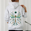 Floral Night Sky Dragonfly Moon and Blooms Hoodie