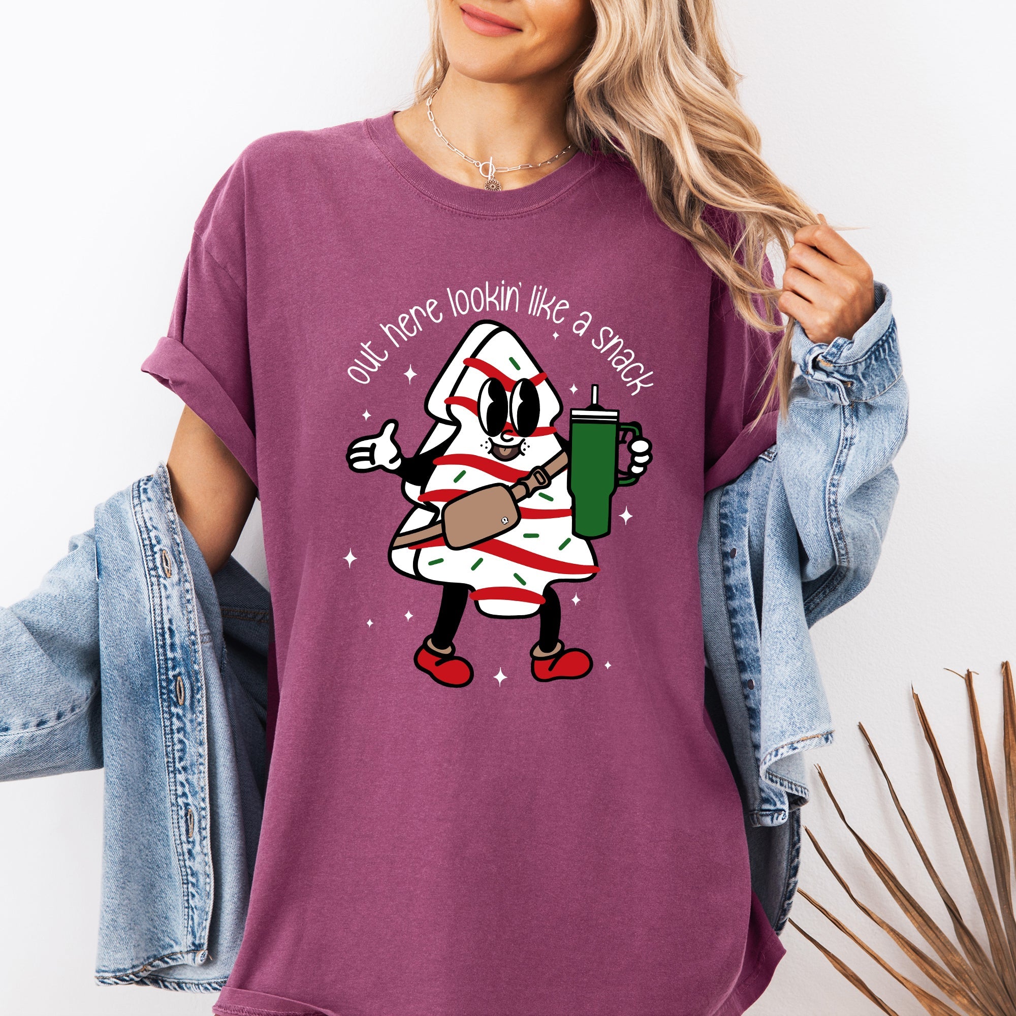 Out Here Looking Like A Snack Christmas Cake Santa Xmas Festive Holiday Comfort Colors Tee
