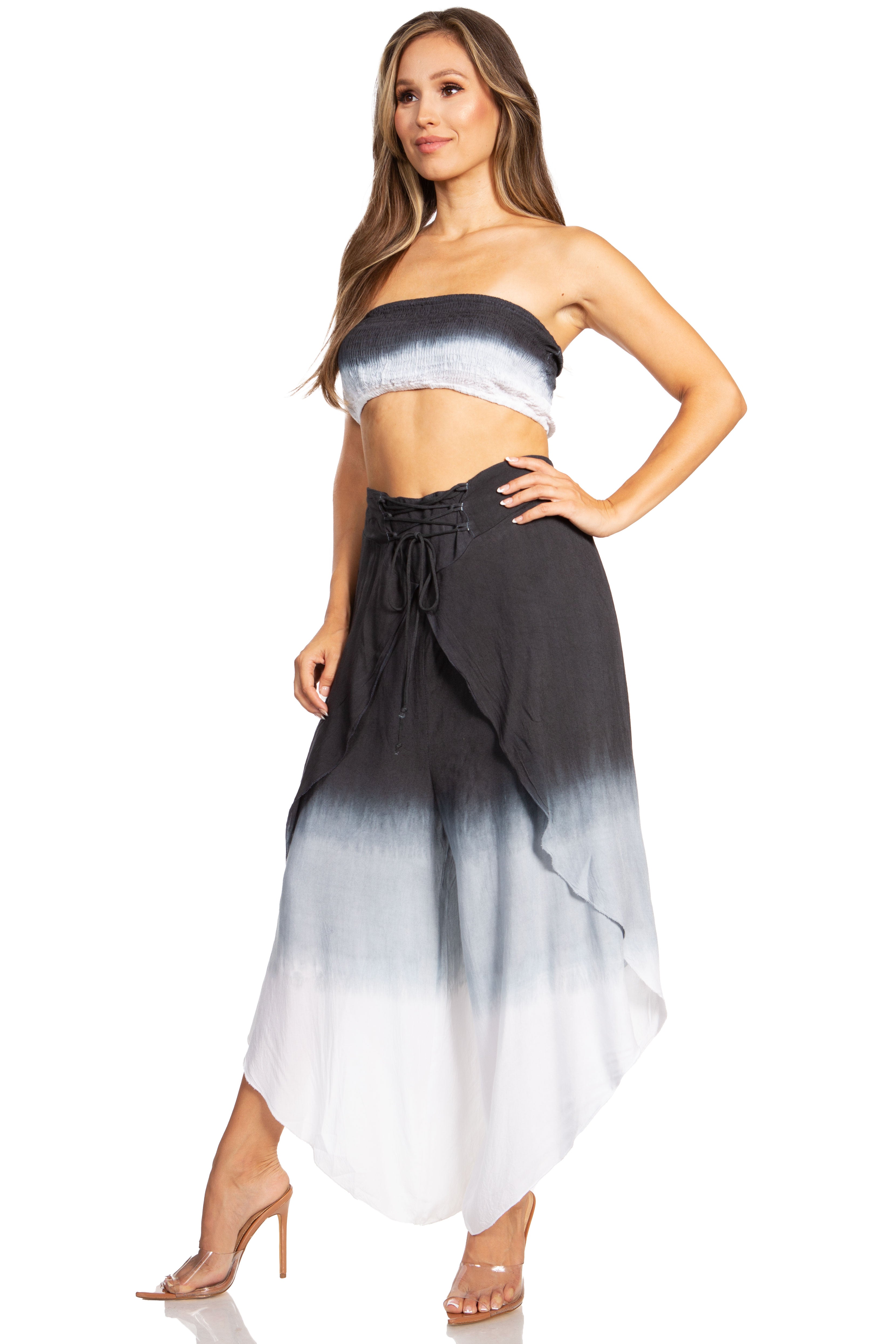 Sakkas Vanessa Women's Bandeau Tube Top & Wide leg Gaucho Pants Set Palazzo Boho - Buy One Get One