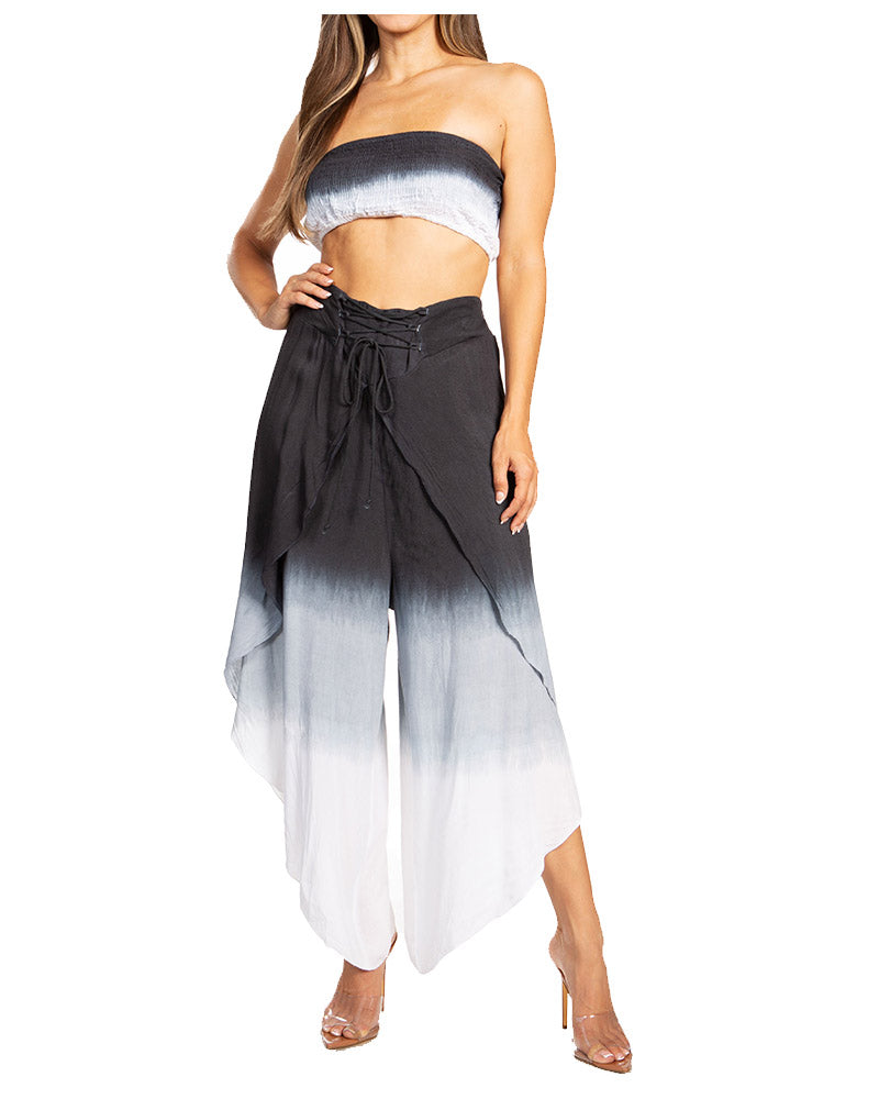 Sakkas Vanessa Women's Bandeau Tube Top & Wide leg Gaucho Pants Set Palazzo Boho - Buy One Get One