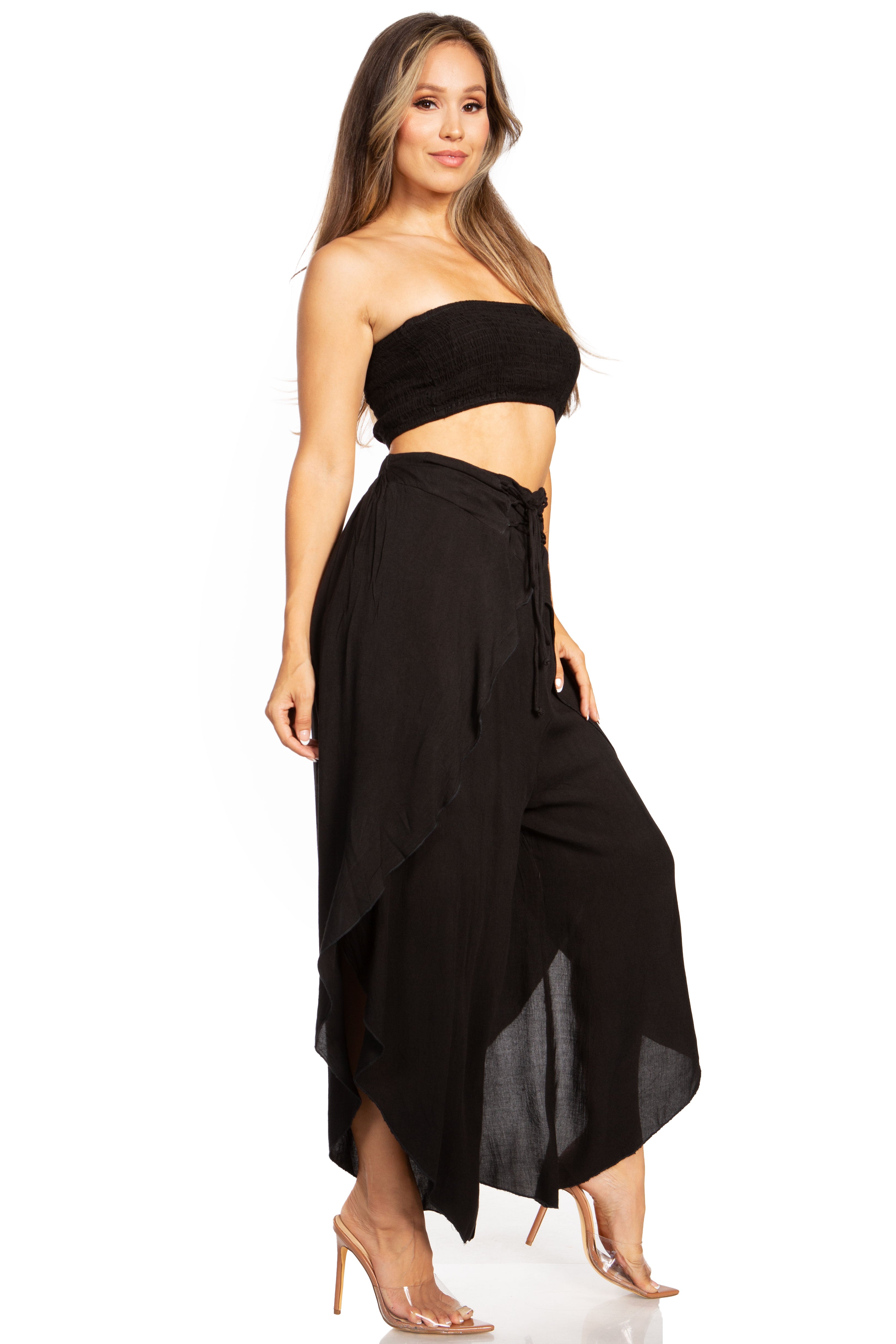 Sakkas Vanessa Women's Bandeau Tube Top & Wide leg Gaucho Pants Set Palazzo Boho - Buy One Get One