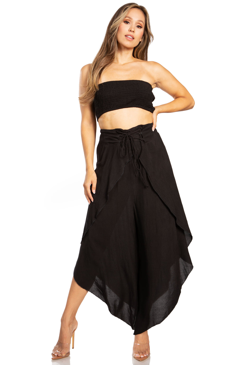 Sakkas Vanessa Women's Bandeau Tube Top & Wide leg Gaucho Pants Set Palazzo Boho - Buy One Get One
