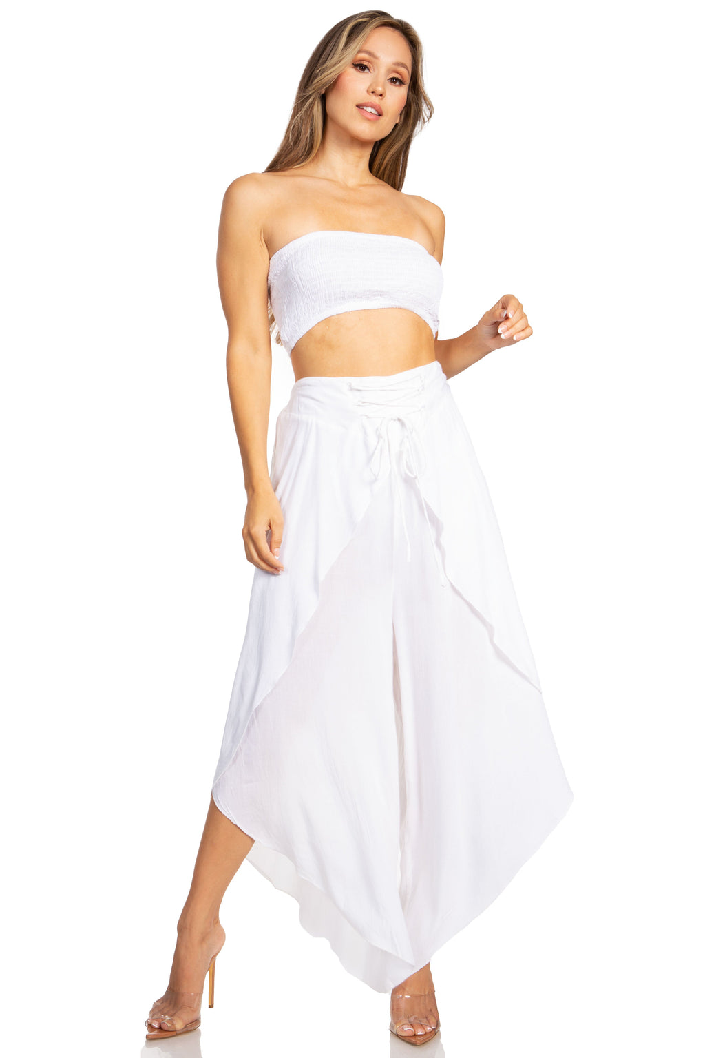 Sakkas Vanessa Women's Bandeau Tube Top & Wide leg Gaucho Pants Set Palazzo Boho - Buy One Get One