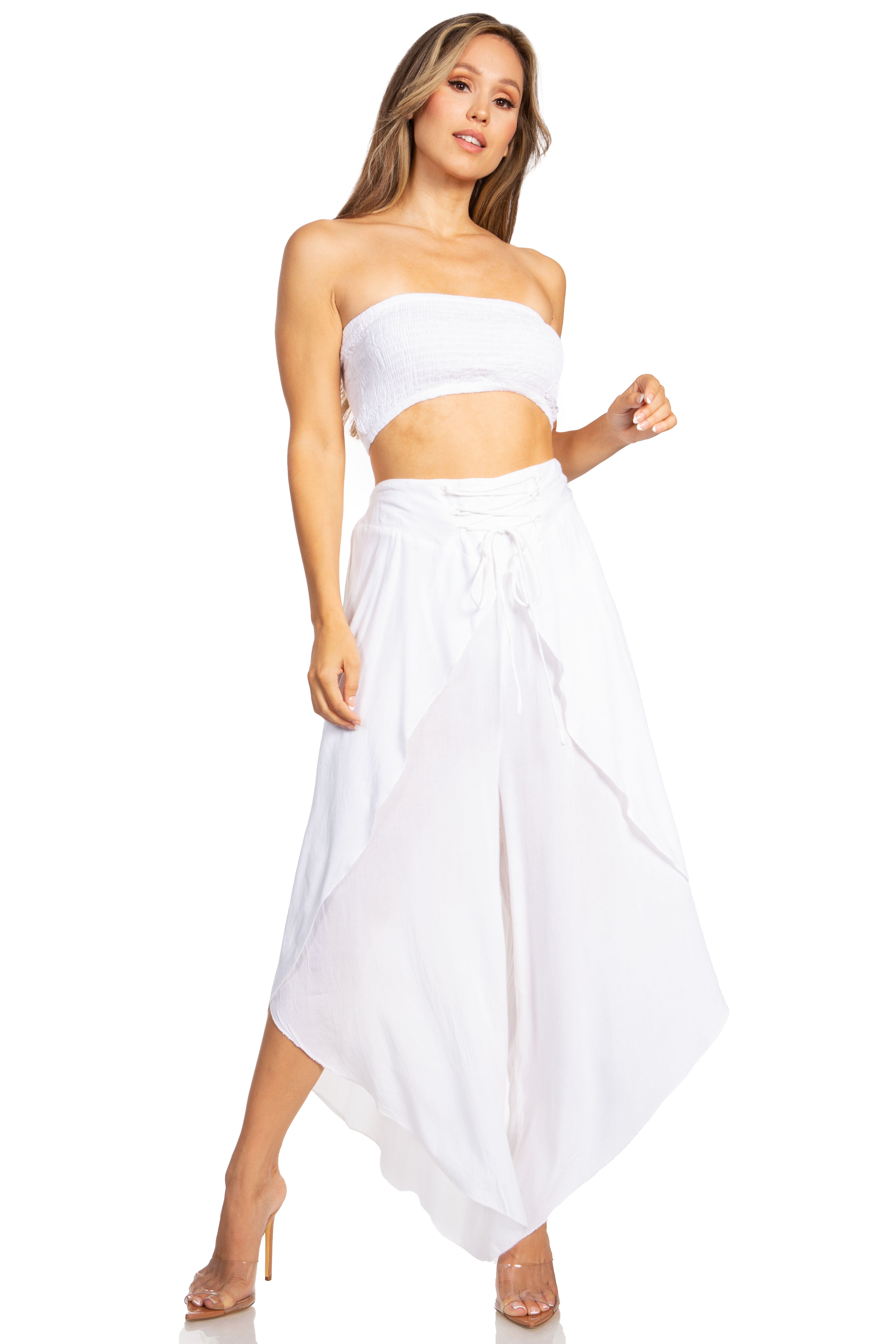 Sakkas Vanessa Women's Bandeau Tube Top & Wide leg Gaucho Pants Set Palazzo Boho - Buy One Get One