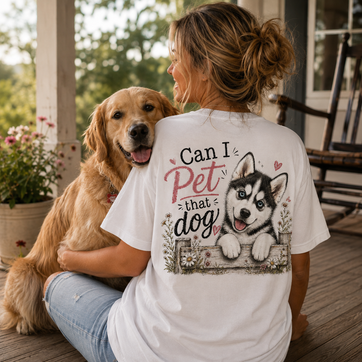 Can I Pet That Dog Husky T-Shirt | Funny Dog Lover Graphic Tee | Unisex Softstyle Shirt