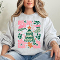 Pink Merry And Bright Candy Cane Tree Christmas Flowers Floral Holiday Design Sweatshirt