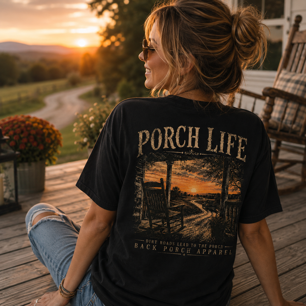 Porch Life Dirt Roads Lead to the Porch Comfort Colors® T-Shirt | Black Graphic Tee