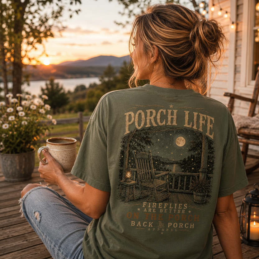 Porch Life Fireflies Are Better on the Porch Comfort Colors T-Shirt | Moss Graphic Tee