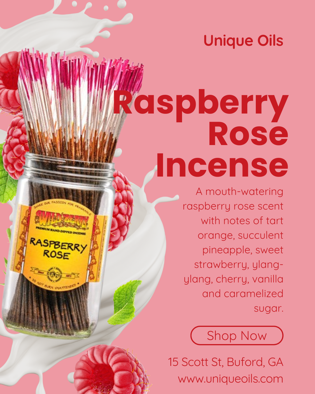 Raspberry Rose Incense Sticks (pack of 100)
