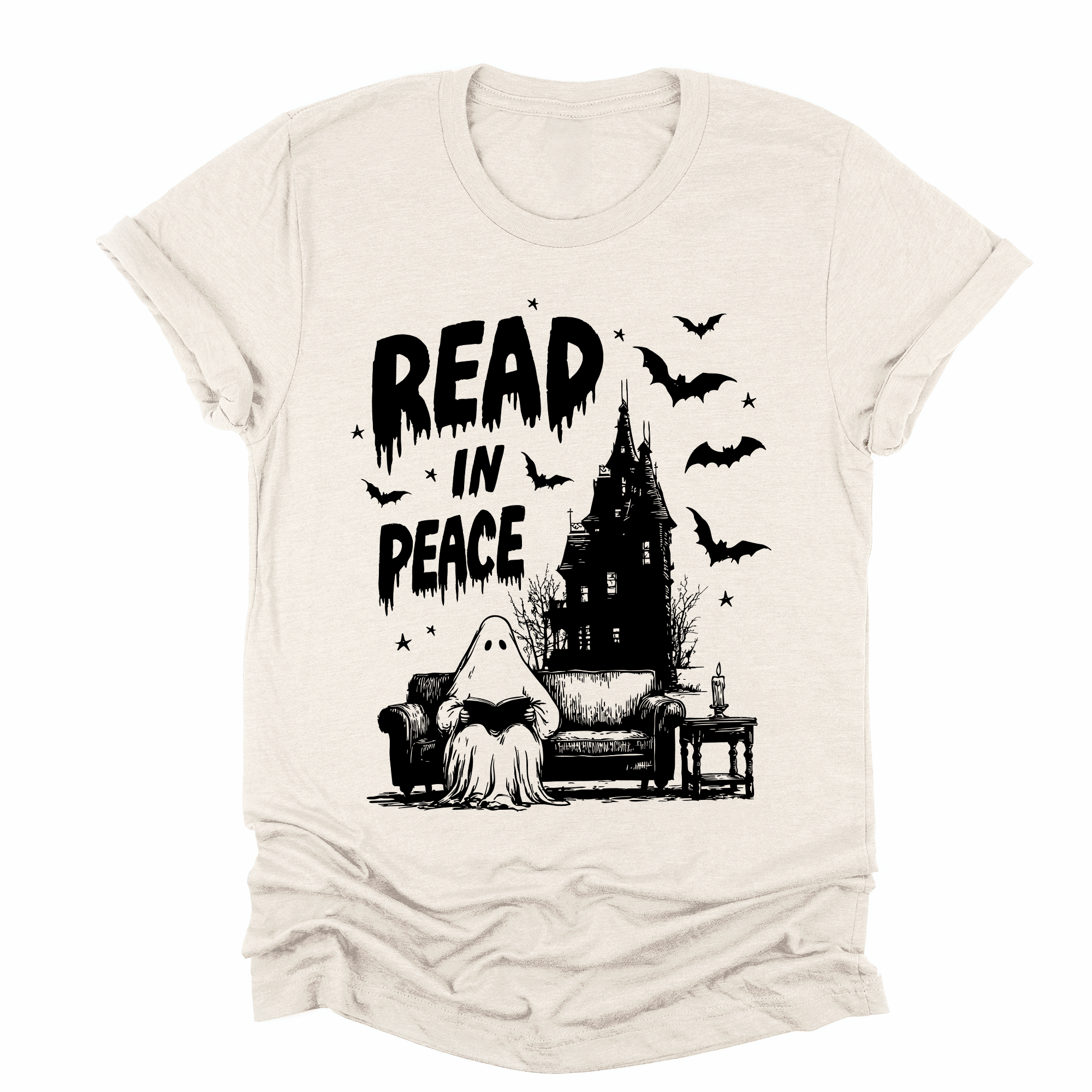 Read In Peace Ghost Haunted Halloween Spooky Bookish Library Booktok Graphic Tee