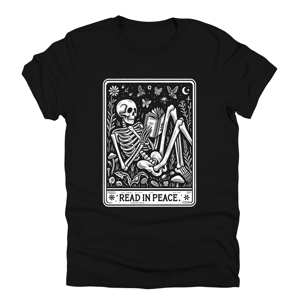 Read In Peace Tarot Skeleton Halloween Booktok Library Bookish Literary Gothic Cozy Graphic Tee