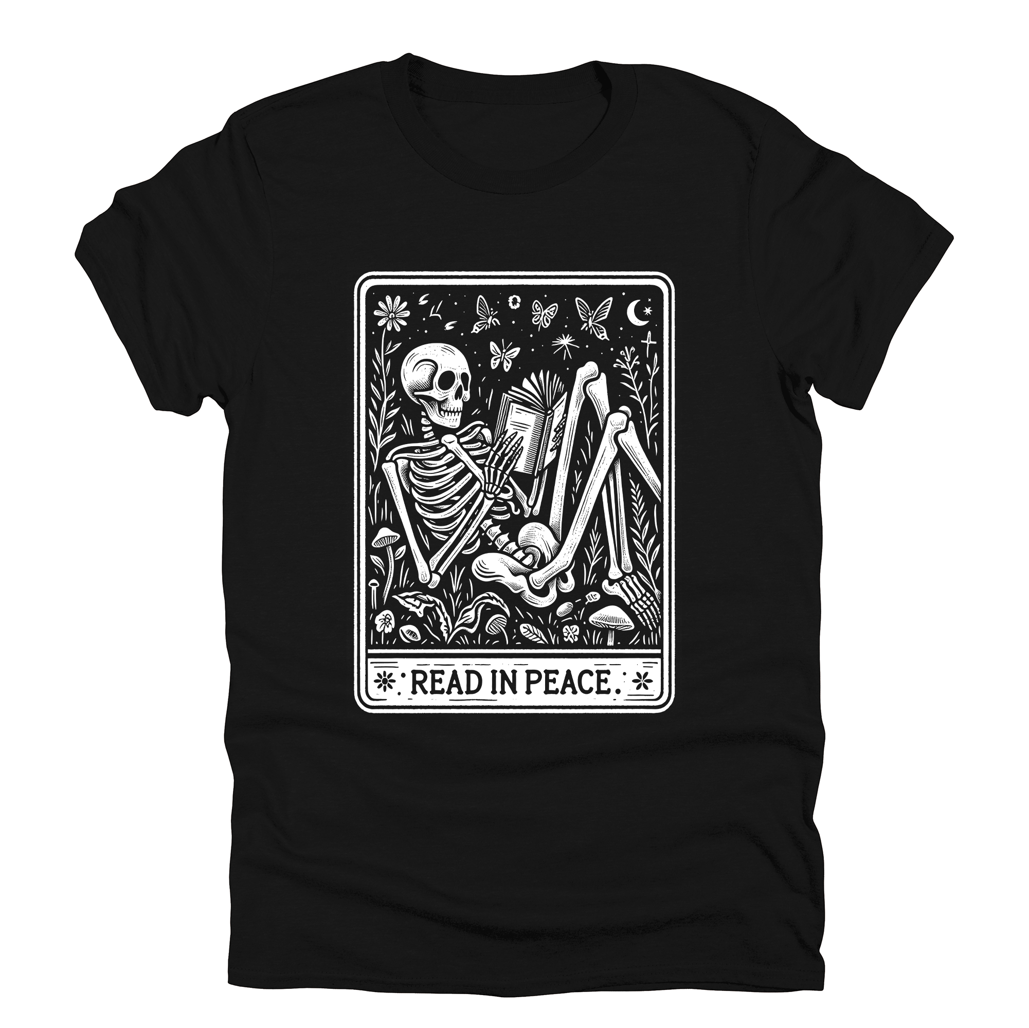 Read In Peace Tarot Skeleton Halloween Booktok Library Bookish Literary Gothic Cozy Graphic Tee